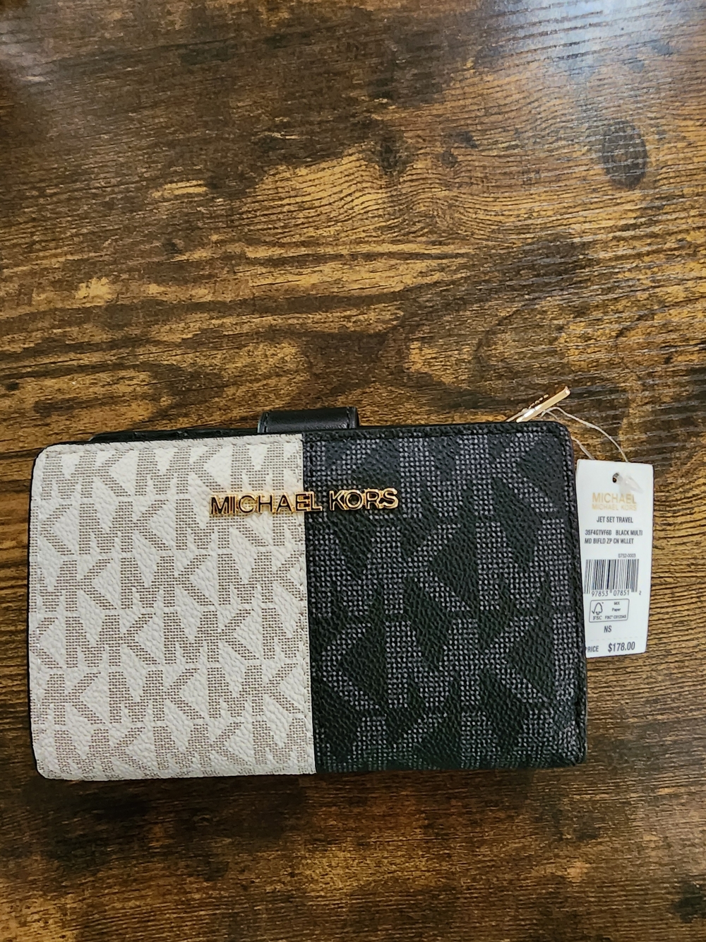 Michael Kors Grey/black Jet Set Travel Wallet NWT